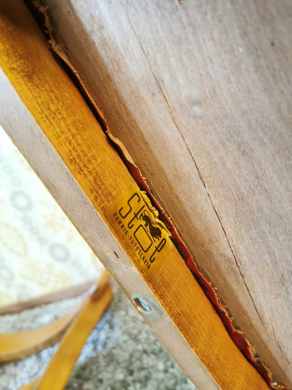 Vintage Wooden Dining Chair: Red Leather Seat, Mid-Century Modern