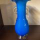 Clichy glass vase with floral decoration in intense blue tones and small years