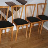 4 BAUMANN N°12 chairs in black skai and light beech