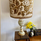Antique table lamp in marble and tapestry