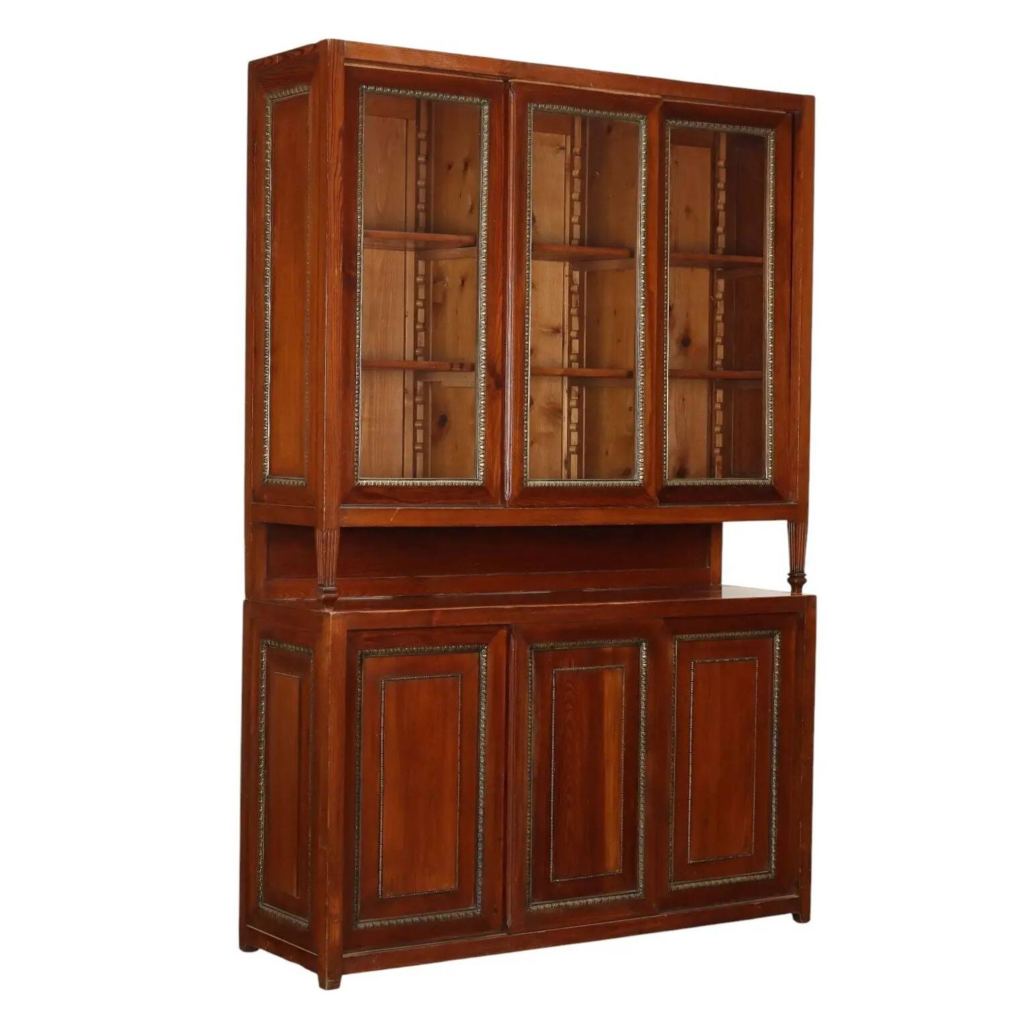 Vintage larch sideboard with sliding metal doors, Italy, 20th century