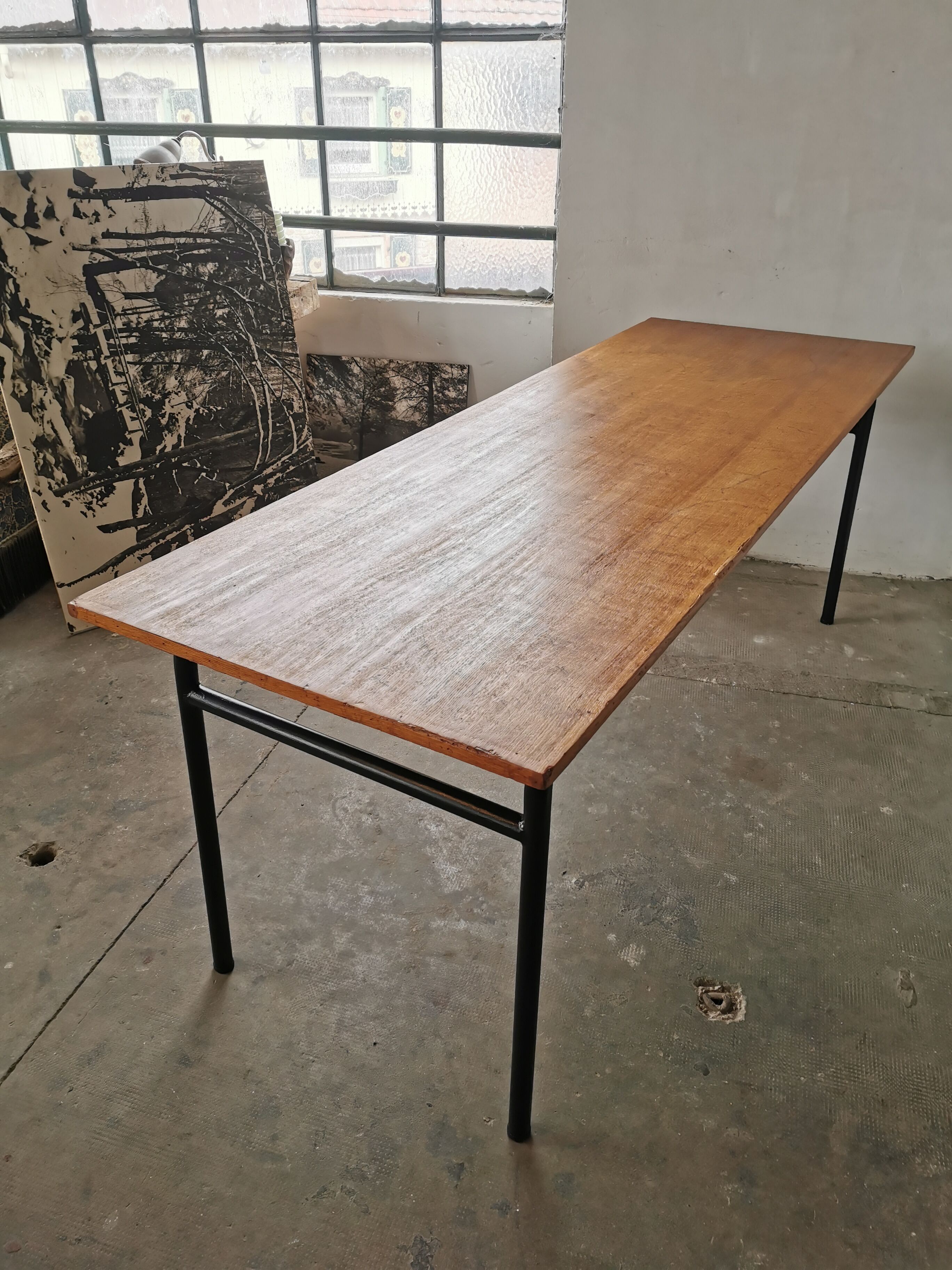 Refectory table Mullca metal and wood 1960