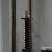 19th-century sculptural French wine press in solid wood / pedestal