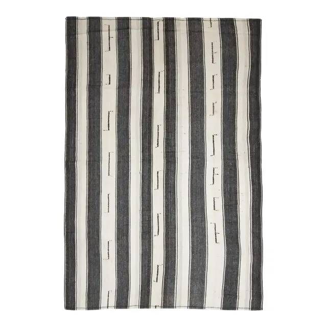 Black Beige Kilim Handmade Wool Antique Area Rug 186x291
