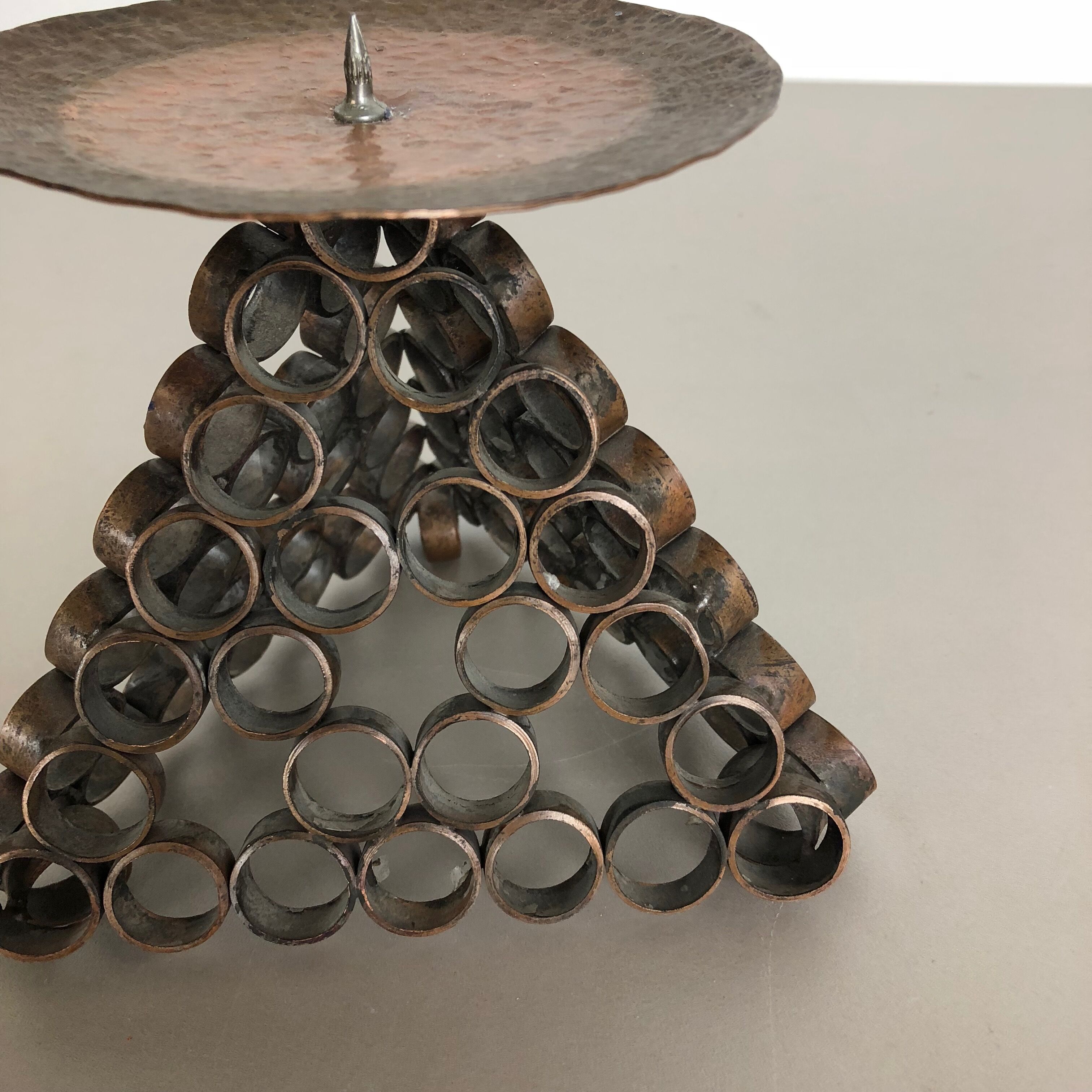 Modernist sculptural style brutalist copper candleholder, Austria 1950