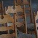 Denmark mid-century, set of 8 oak and lambswool chairs, Henning Kjærnulf, 1960s
