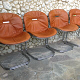 Seérie of 4 chairs Sabrina design Gastone Rinaldi for Rima, tawny leather, 1970