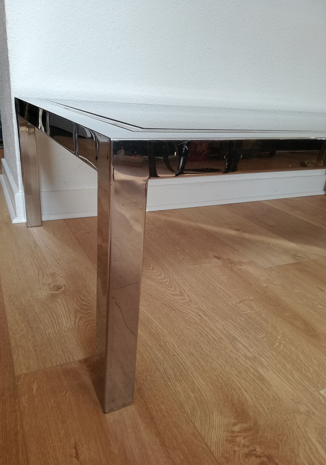 Chrome metal, brass and smoked glass coffee table to taste like Willy Rizzo