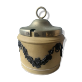 Pot à moutarde / confiture en jaspe noir Wedgewood sur canne