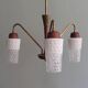 Scandinavian 3-arm chandelier, teak, brass and 1960 glass