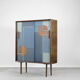 Set of 2 mid-century modern scandinavian hand-painted birch cabinet & sideboard, 1960s