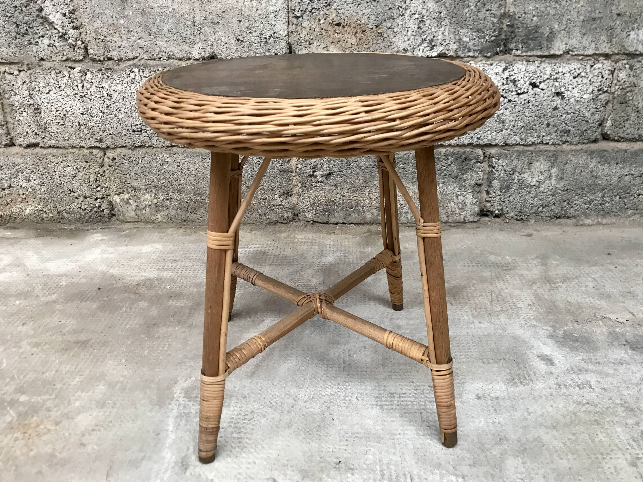Guerdon vintage children's coffee table in rattan wit old rattan wicker bohemian 1950