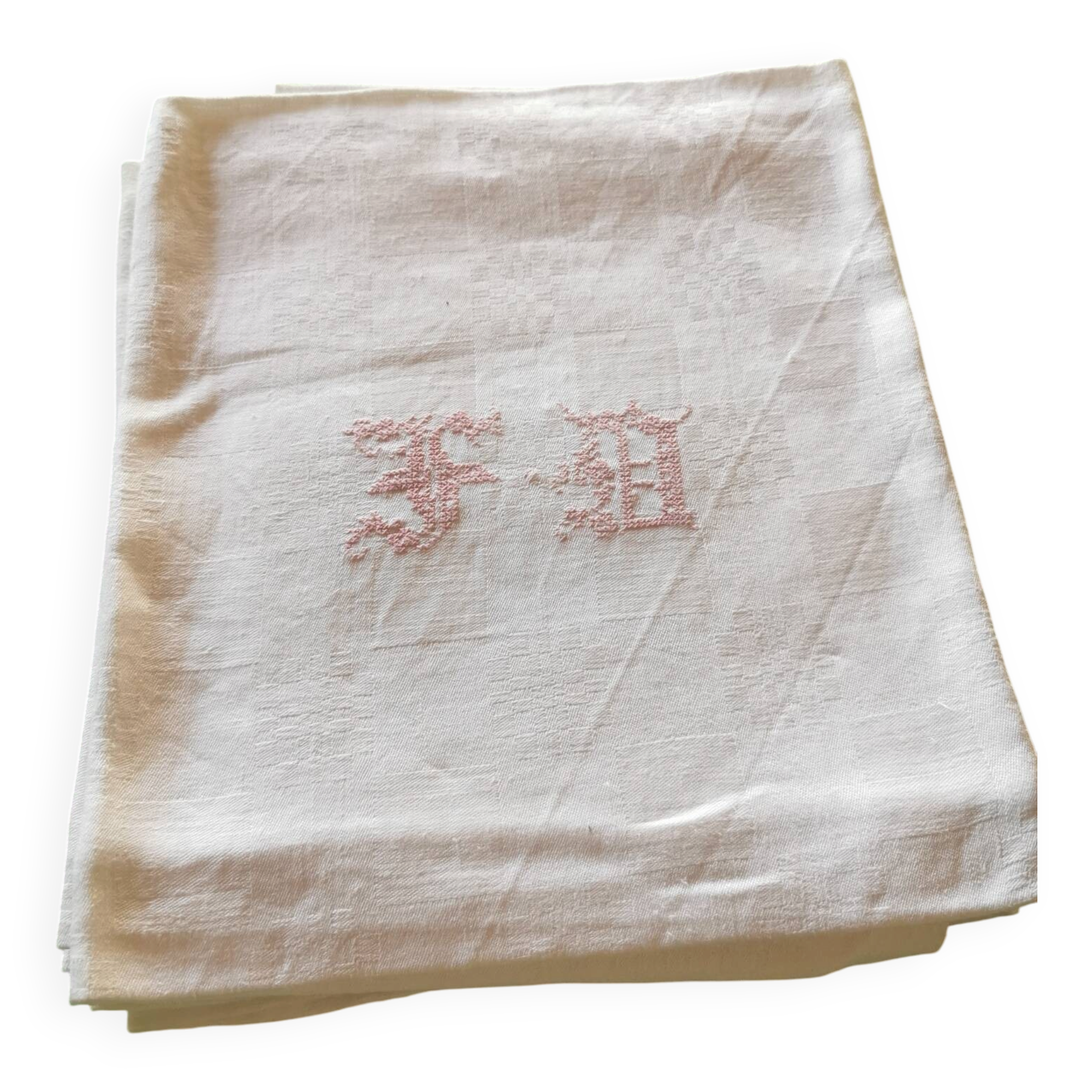 6 old damask linen napkins with a monogram