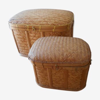 2 light wicker and bamboo chests