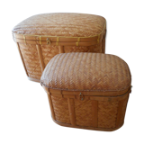 2 light wicker and bamboo chests