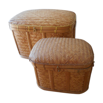 2 light wicker and bamboo chests