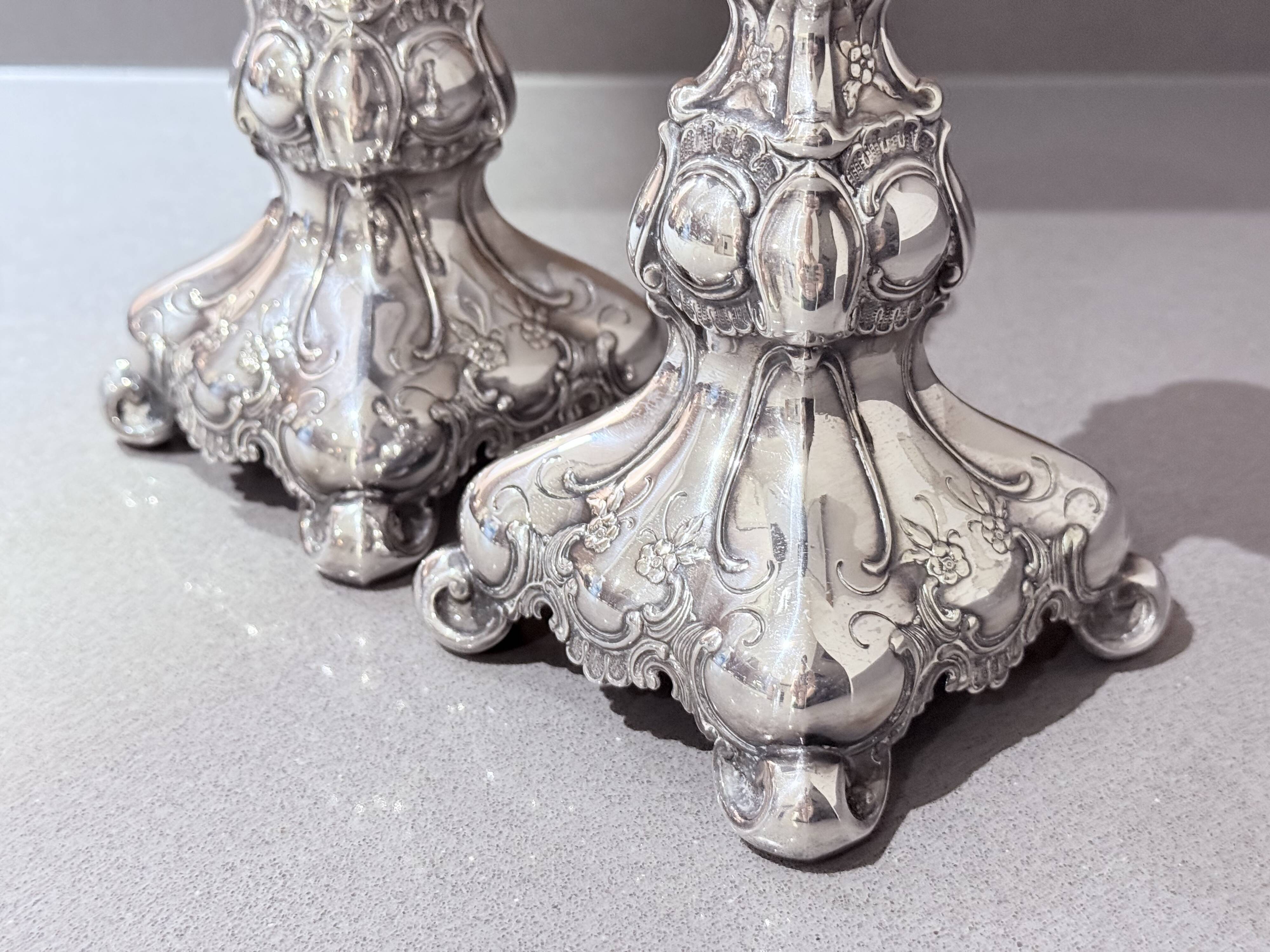 Antique Pair of Candle Holder Silver Rococo Style Candlesticks, 1900s Home Decor
