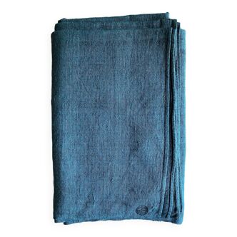 Harvest tablecloth in old hemp dyed in aquatic blue