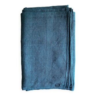 Nappe de vendange en chanvre ancien teint en bleu aquatique