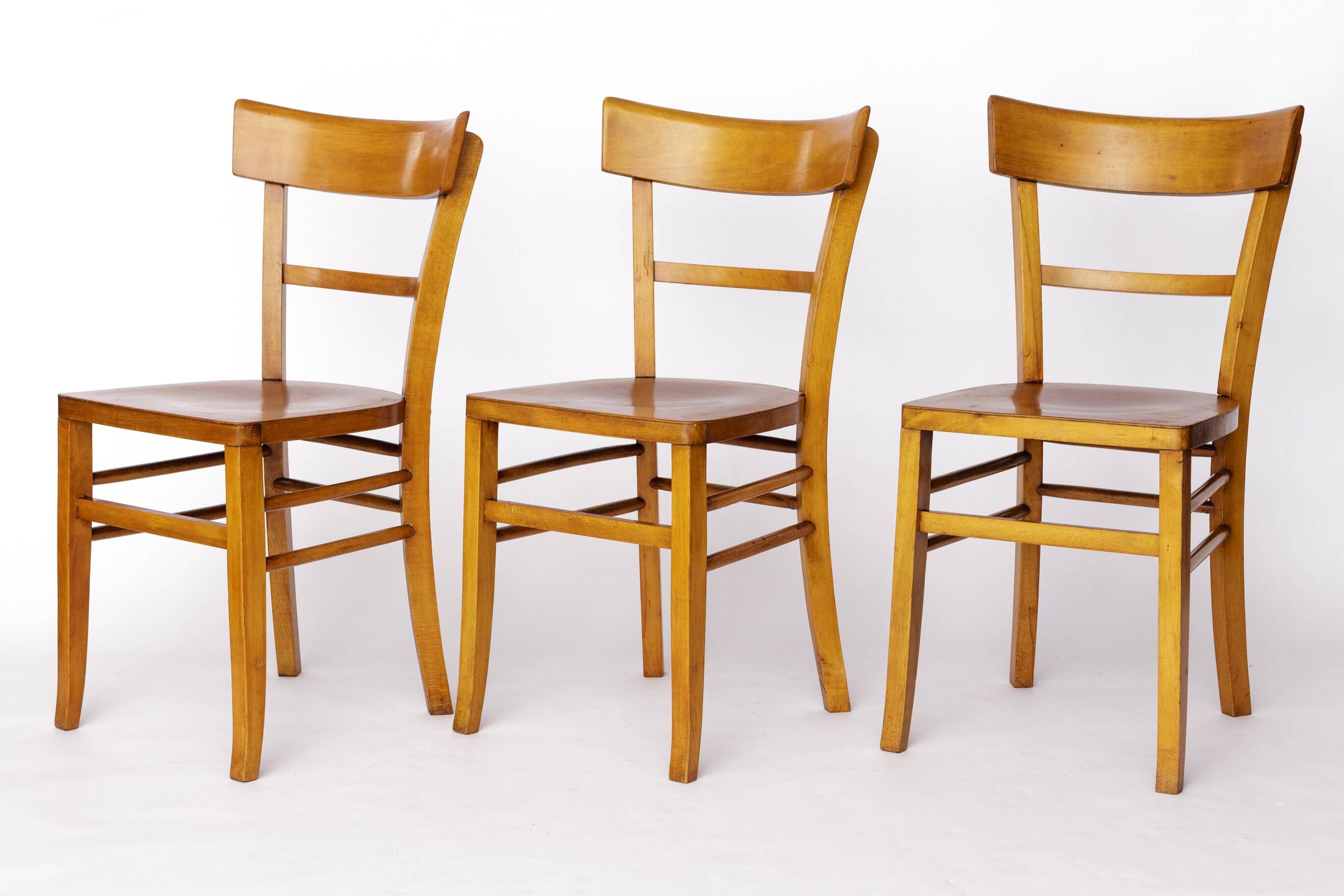 Set of 3 Vintage Frankfurter Chairs, 1970s Mid-Century Beech Dining Chairs,