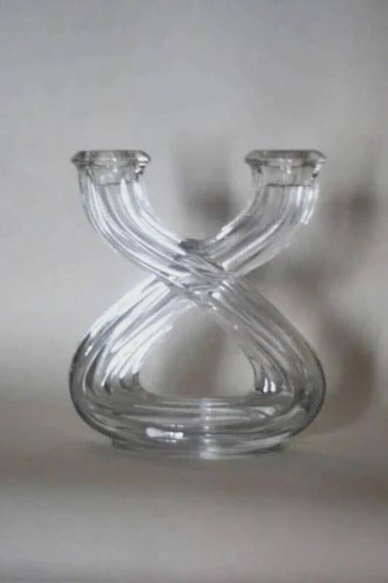Vintage crystal candlestick from Vannes - Stamped French glass chandelier - Table candle holder from the 20th-century table art collection.