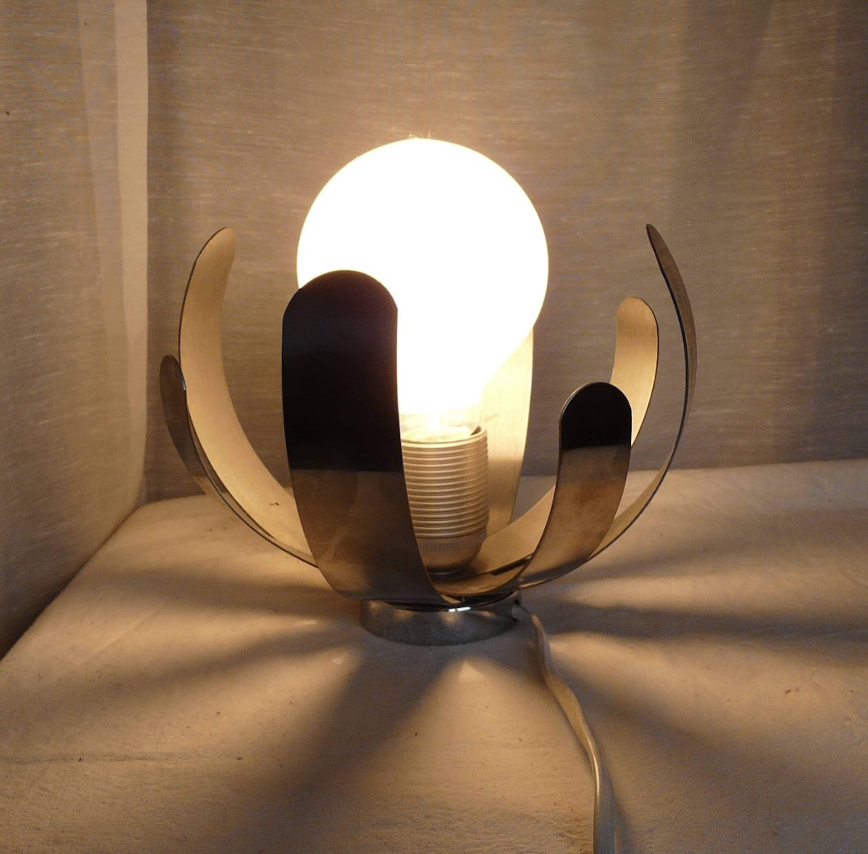 Oxar lamp by Jocelyne Trocme Design 1970 in aluminum
