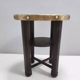 Secessionist Durmast Coffee Table with a Shelf and a Round Brass Top, Austria