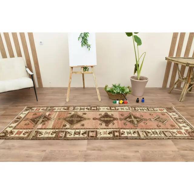 Orange Turkish Vintage Handmade Wool Runner Rug 82x256