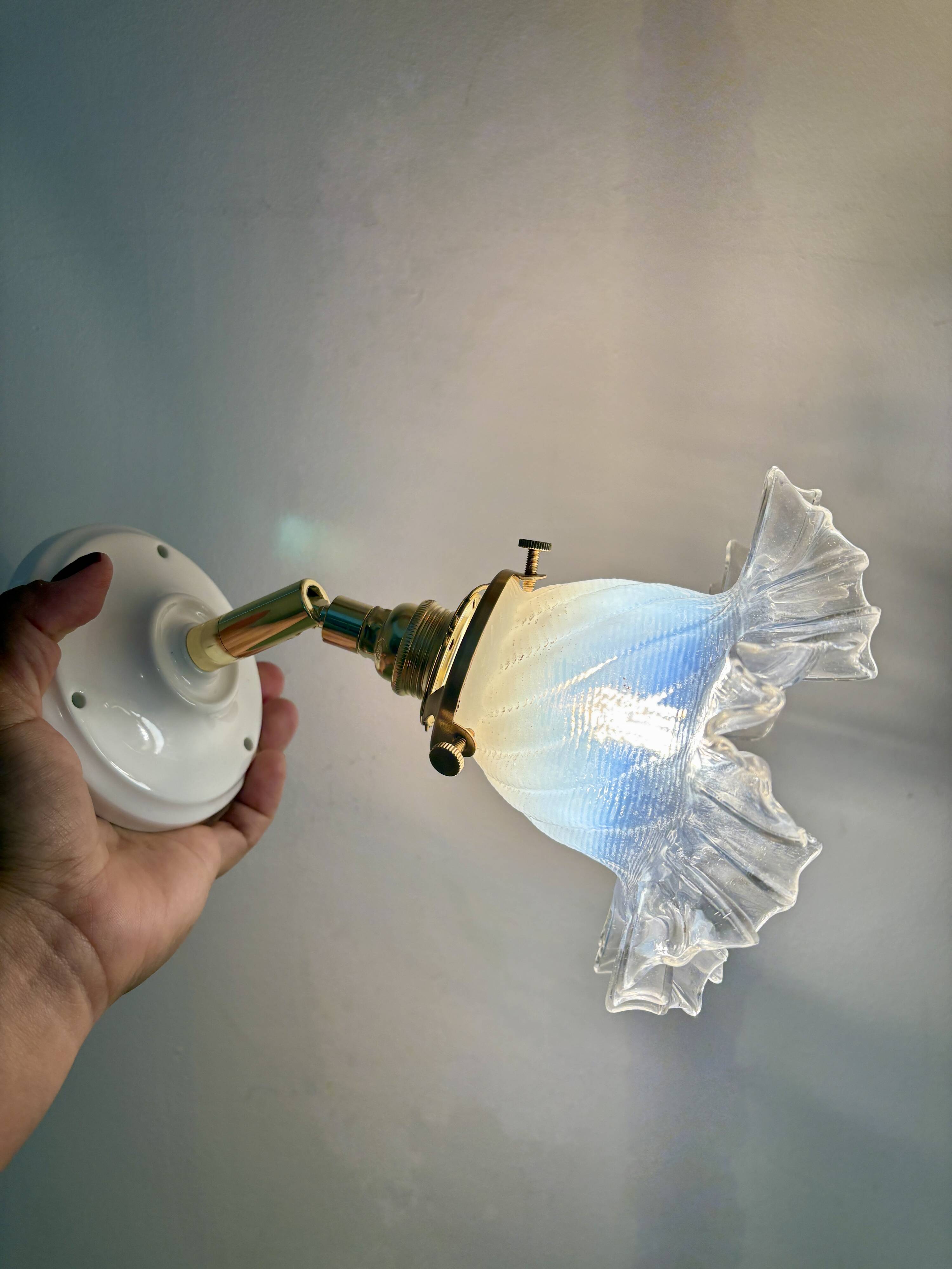Vintage tulip wall lamp in white and transparent glass