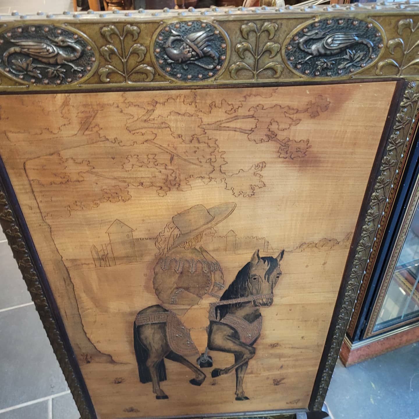 Fire pare old wooden fireplace