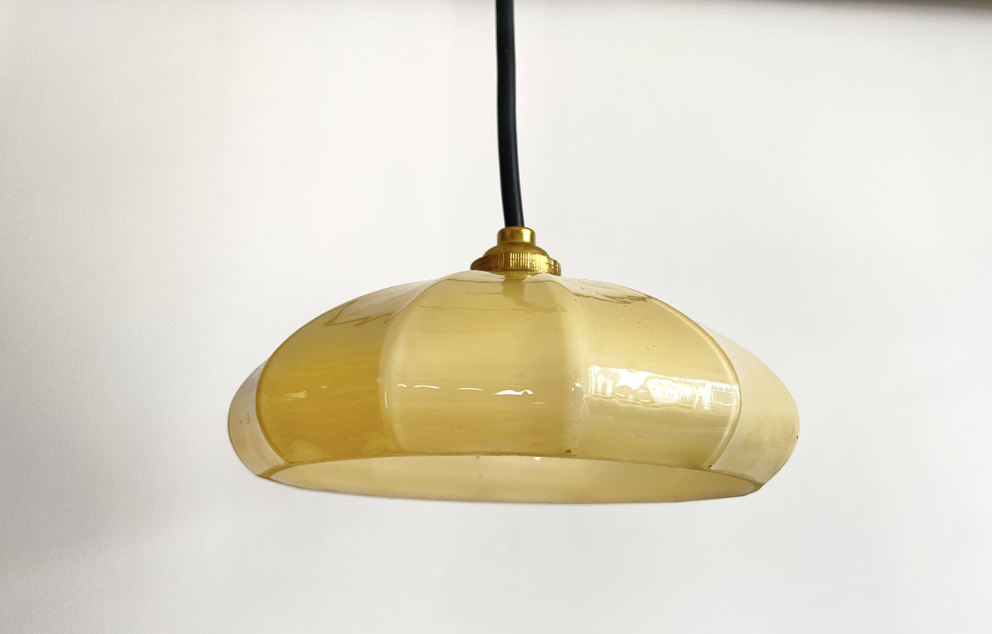 Small yellow opaline cup pendant light