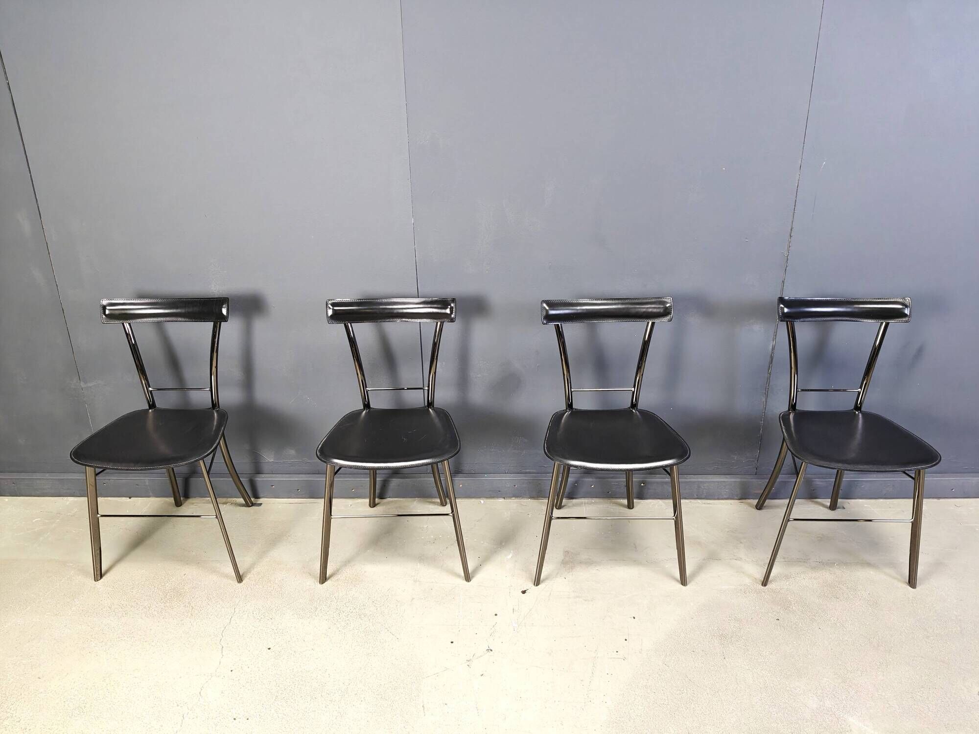 Vintage black leather dining chairs by Arrben Italy, 1980s - set of 4