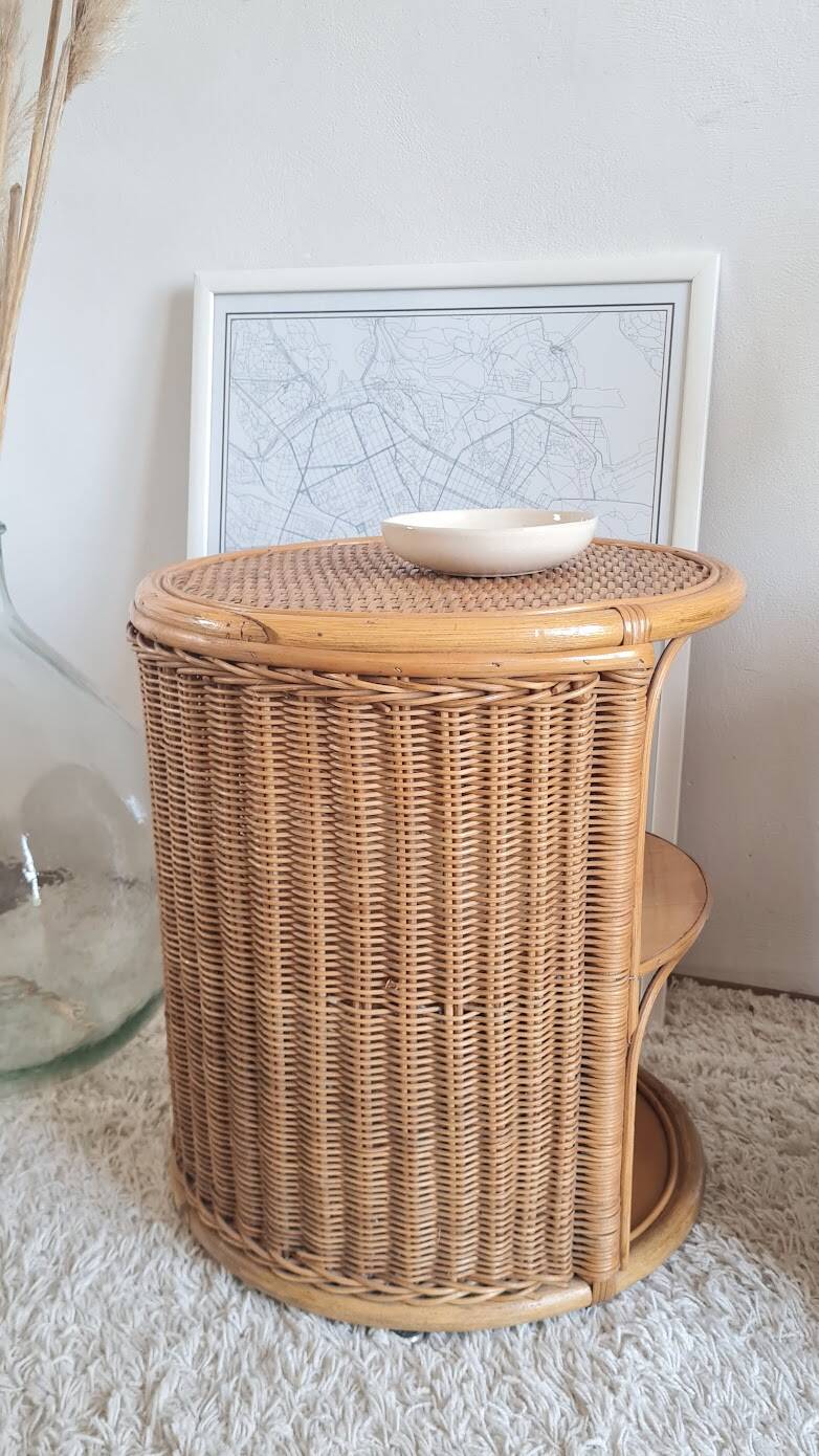 Pair of wicker bedside tables circa the 1970s.
