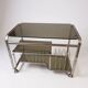 Vintage Space Age 1970s Coffee Table • Black Smoked Glass & Chrome • Magazine Rack