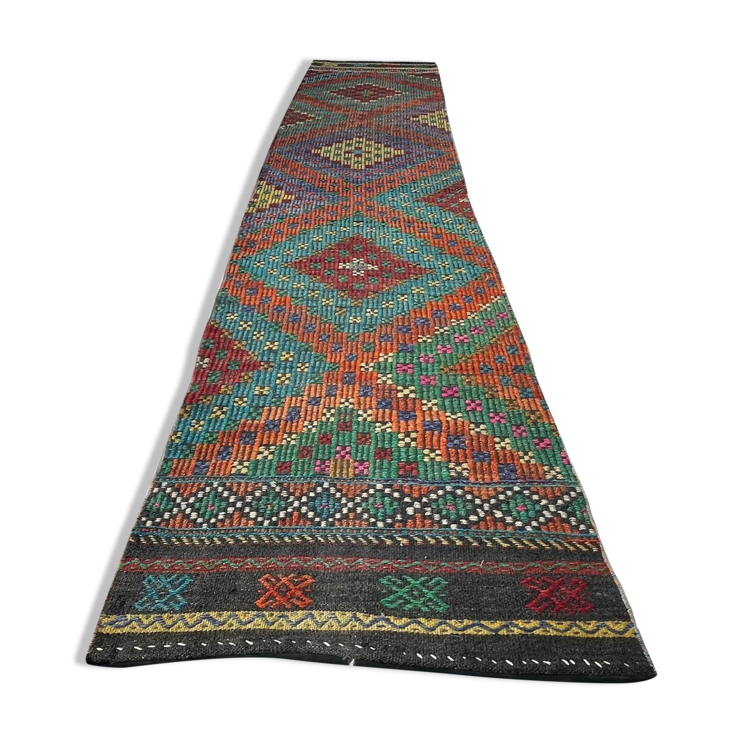 Tapis vintage turkish kilim runner 335 x 63 cm