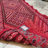 Handmade red corridor carpet in pure wool