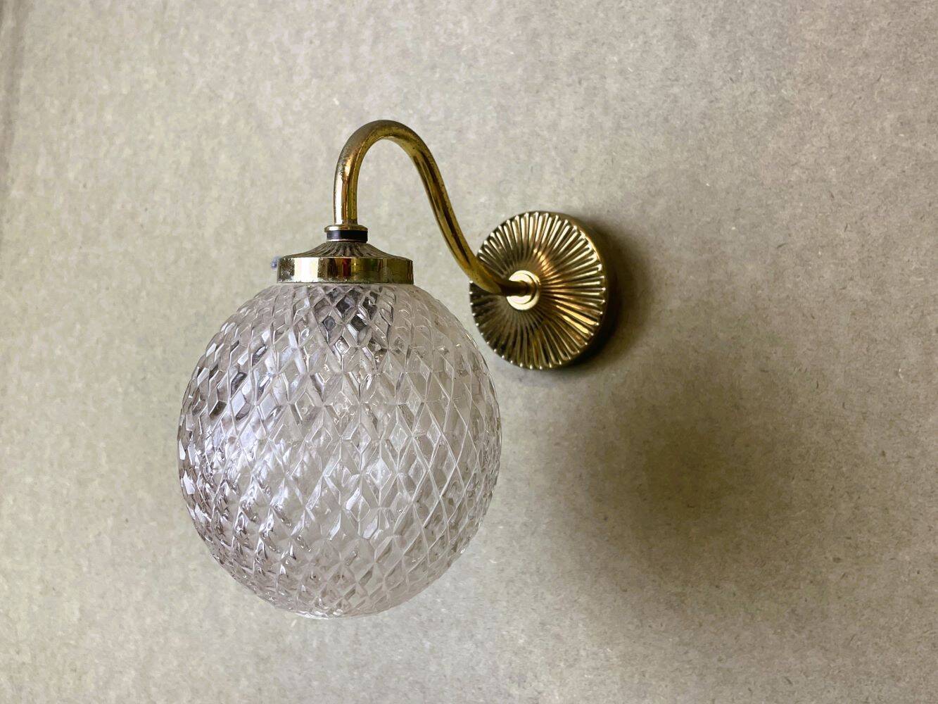 Brass and glass swan neck wall sconce lamp 1980s