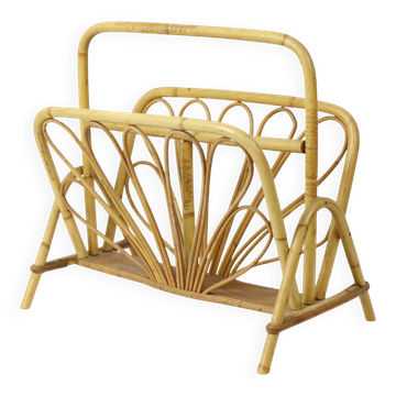 Porte-revues en rotin français style bohème années 60