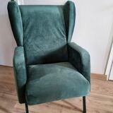 Vintage velvet green armchair with ears