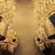 Pair of vintage Art Deco space age chrome and molded glass wall sconces