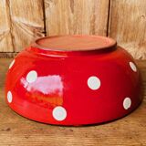 Red ceramic salad bowl with white polka dots