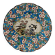 Longwy enamel plate with cartouche of 2 birds and apple blossoms, d188