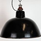 East German Black Enamel Factory Light by LBD Veb Leuchtenbau Dresden, 1950