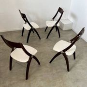 Set of 4 vintage 70s Italian design wooden and terry chairs