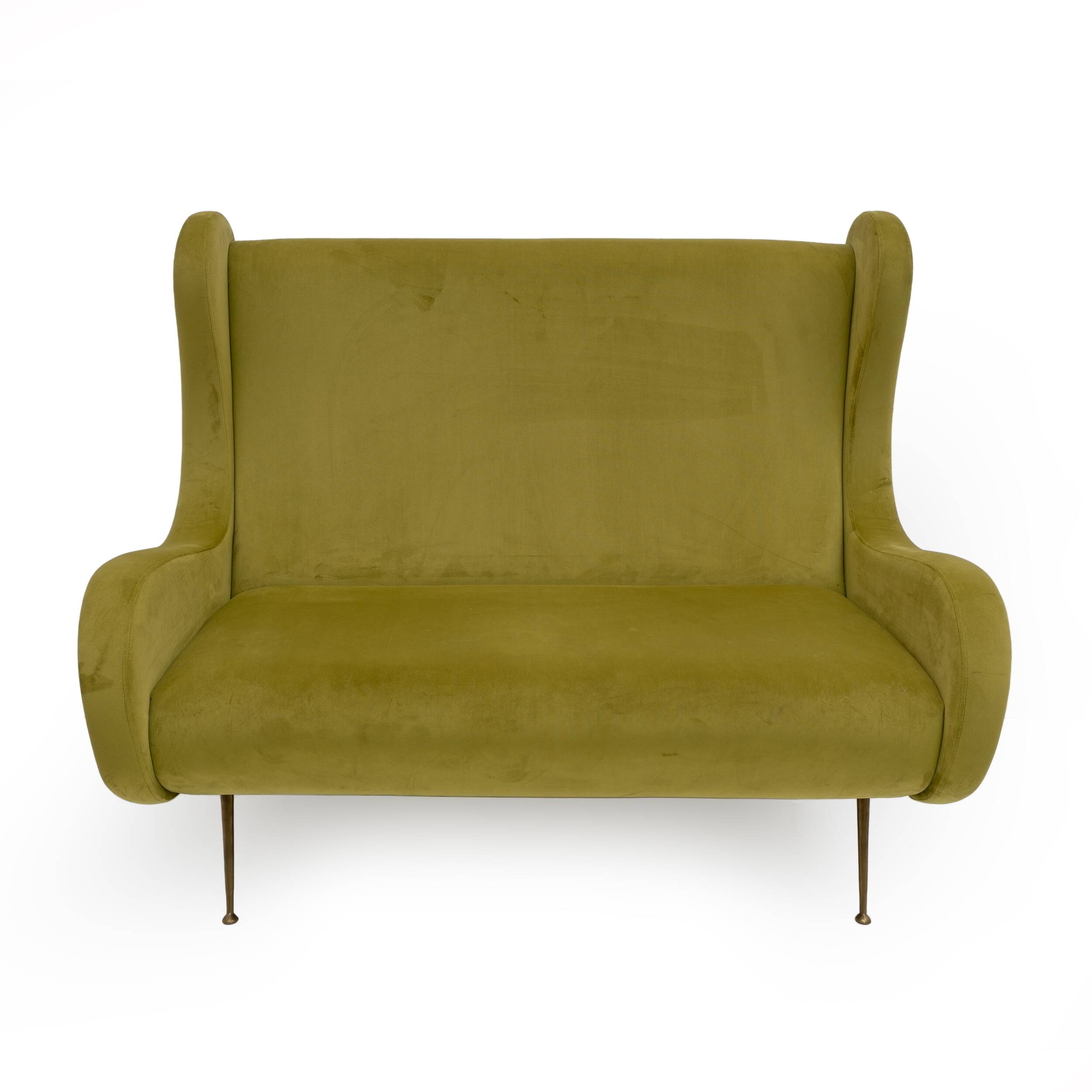 Marco Zanuso Attributed Mid-Century Modern Velvet Sofa Senior, Italy, 1950s