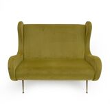Marco Zanuso Attributed Mid-Century Modern Velvet Sofa Senior, Italy, 1950s