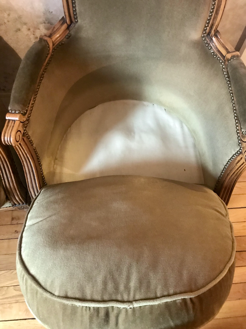 Velvet bergère chairs