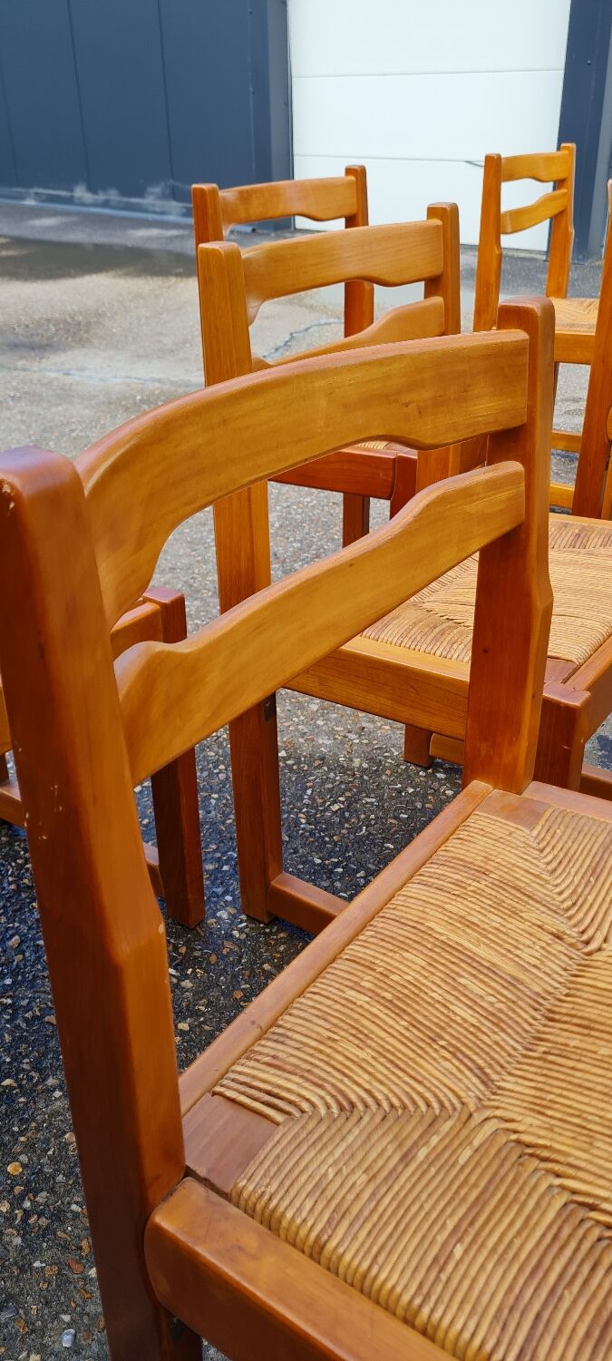 Set of 8 chairs in elm and straw by Maison Regain