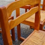 Set of 8 chairs in elm and straw by Maison Regain