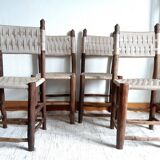 Brutalist wooden and rope chairs
